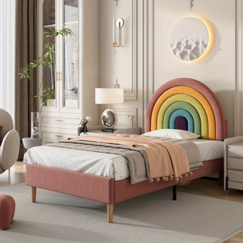 Roze Fluwelen Bed – Eenpersoonsbed – Stijlvol Bed – Slaapbank – Twijfelaarbed – Verstelbare Rugleuning – Lattenbodem – 90x200 cm – Houten Ondersteuning