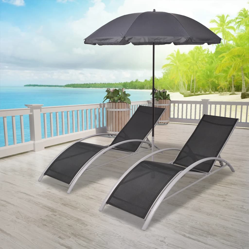 Loungeset – Tuinset – Ligstoel – Loungestoelen – Aluminium Frame – 5 Verstelbare Rugleuningen – Inclusief Parasol