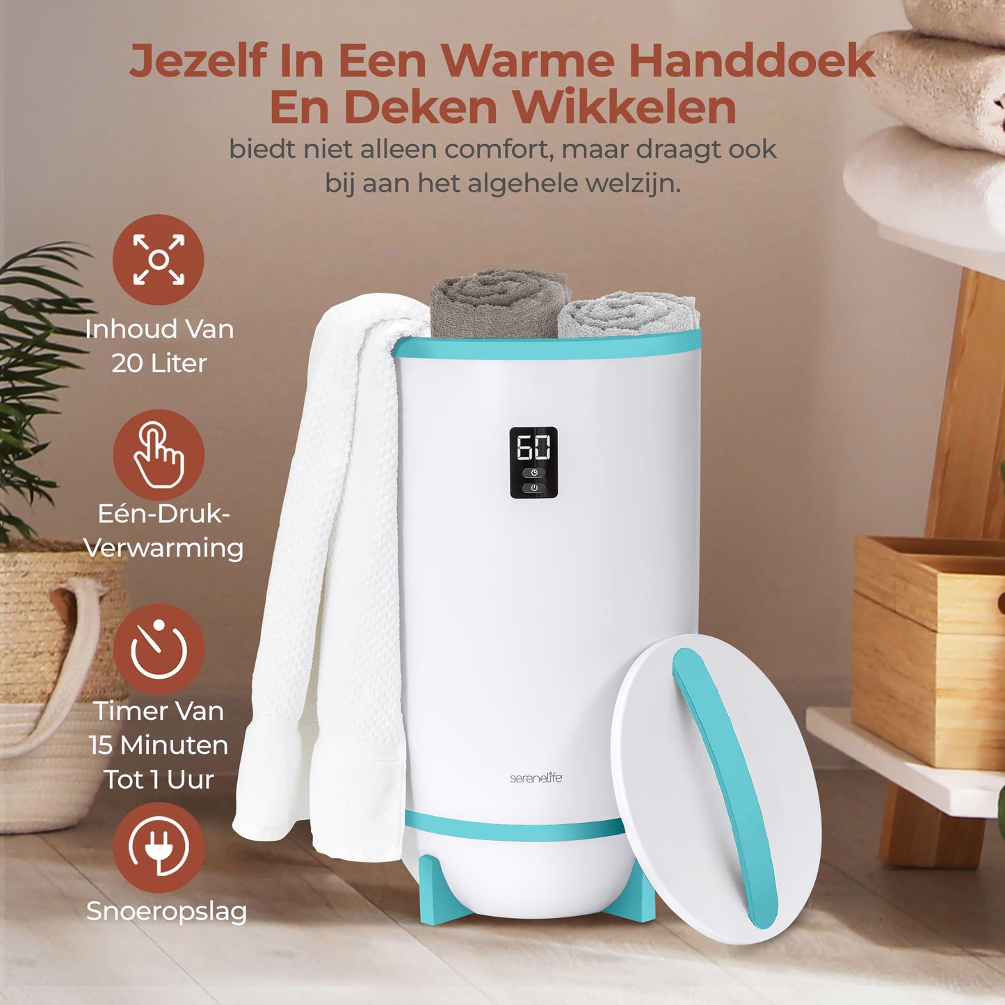 Handdoekenwarmer – Elektrische Handdoekdroger – Handdoekverwarmer – Badstofverwarmer – Timerfunctie – Geurhouder – Automatische Uitschakeling – Blauw