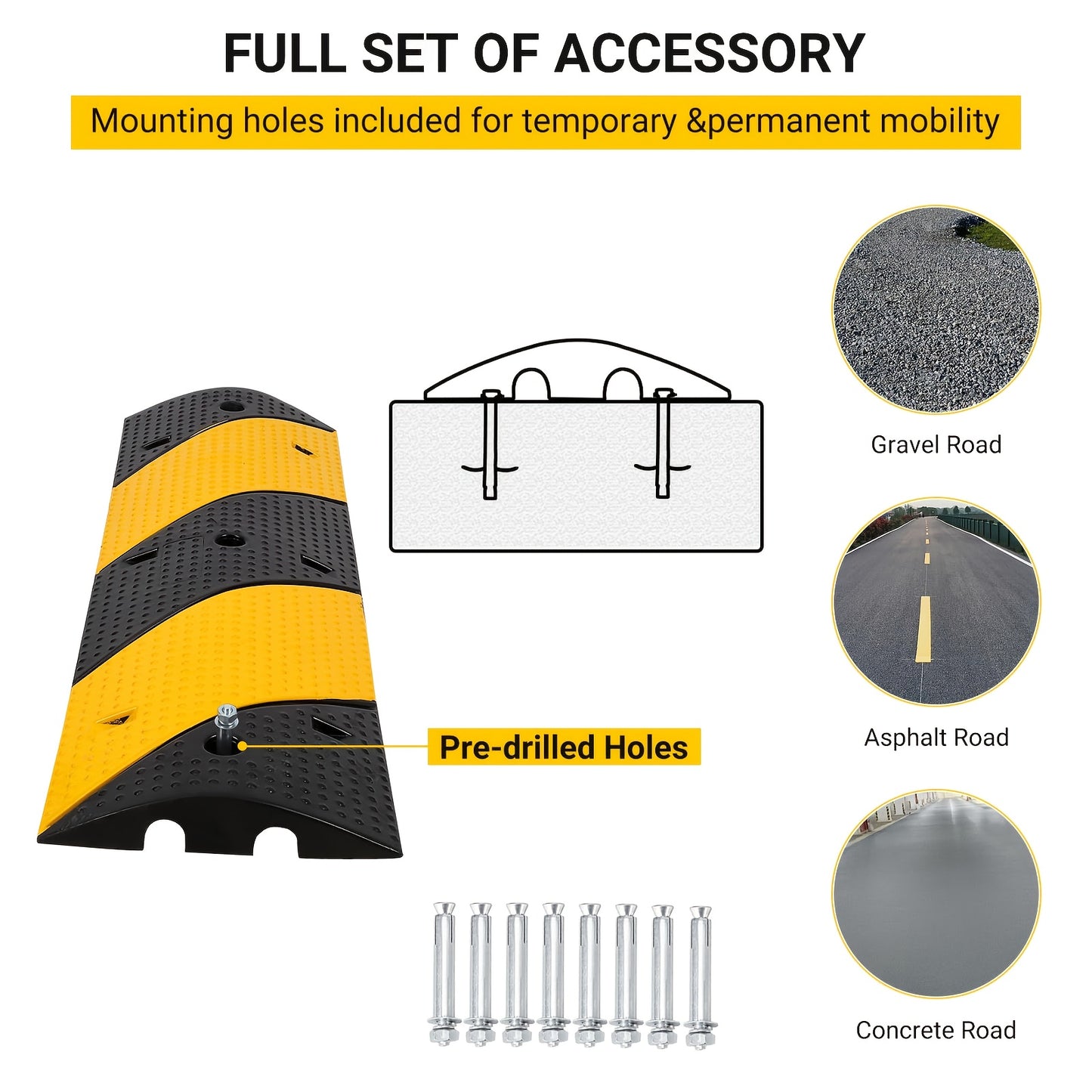 HAUSPROFI 29937.1 KG Heavy-Duty Rubber Speed Bump - Durable ABS Plastic Road Hump for Parking Lots, Schools, Warehouses & Hotels, Yellow & Black Design with Mounting Screws Included, Road Safety Enhancement, School Zone Marki