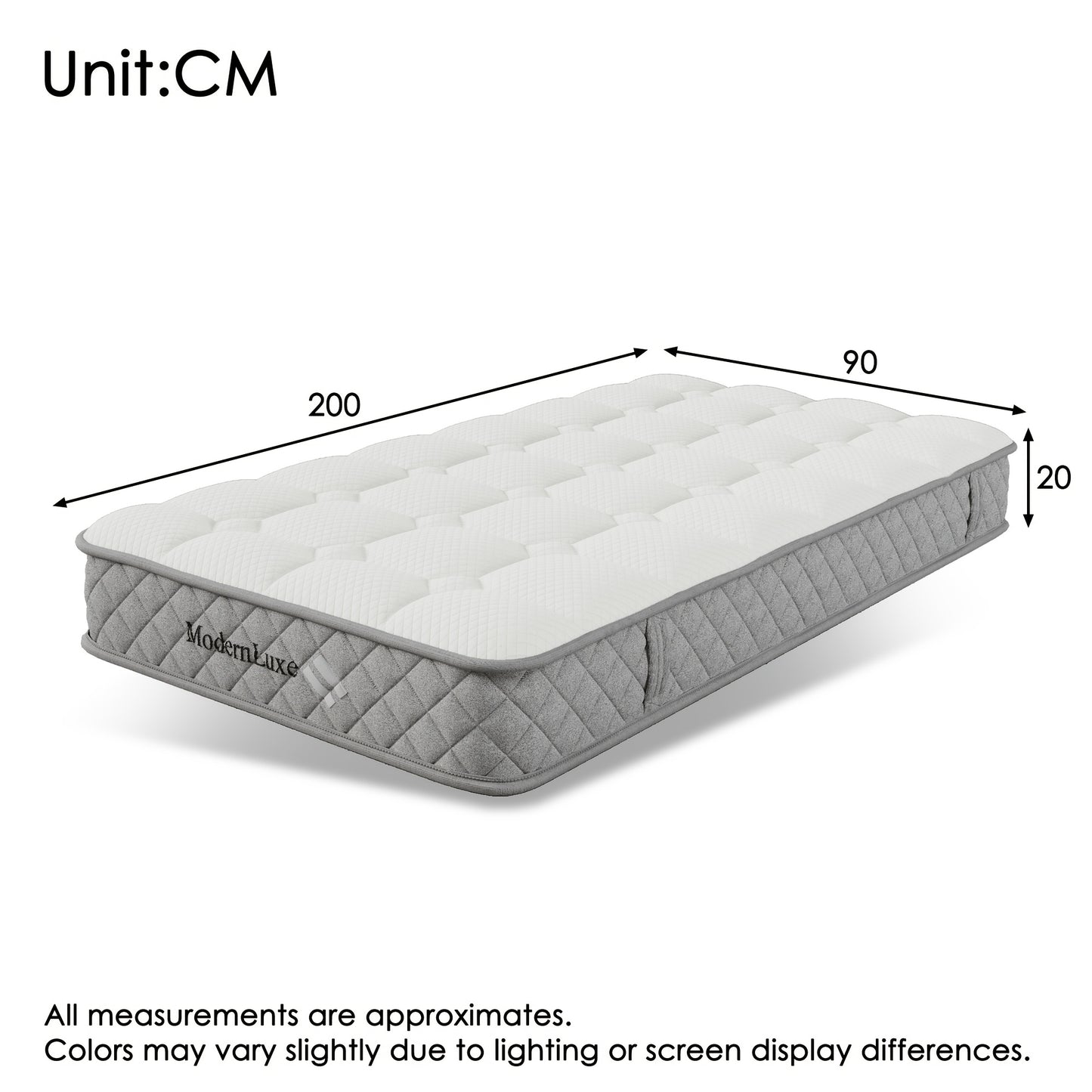 Orthopedic Cold Foam Mattress 90x200cm, Mattress with 7-zone Pocket Spring Core, Firmness Level H3 (medium Firm), 20cm High, 4 Handles + Vacuum Packaging, Extra Firm Mattress, Queen Size Mattress Plush, Plush Mattress, Hard M