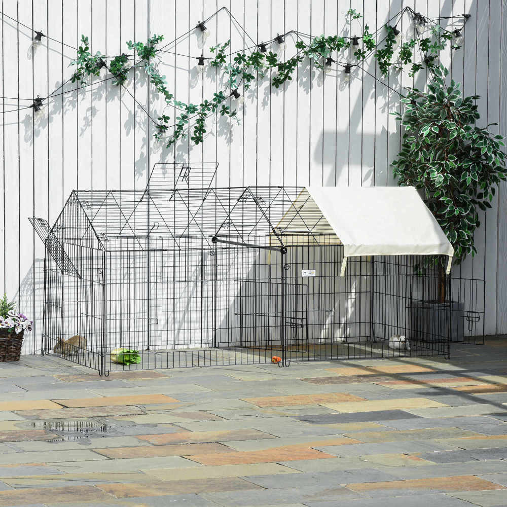 Buitenren Konijnenren Knaagdierren Dierenren Kippenren – Zwart – Weerbestendig Staal – 220x103x103 cm – Met Zonwering