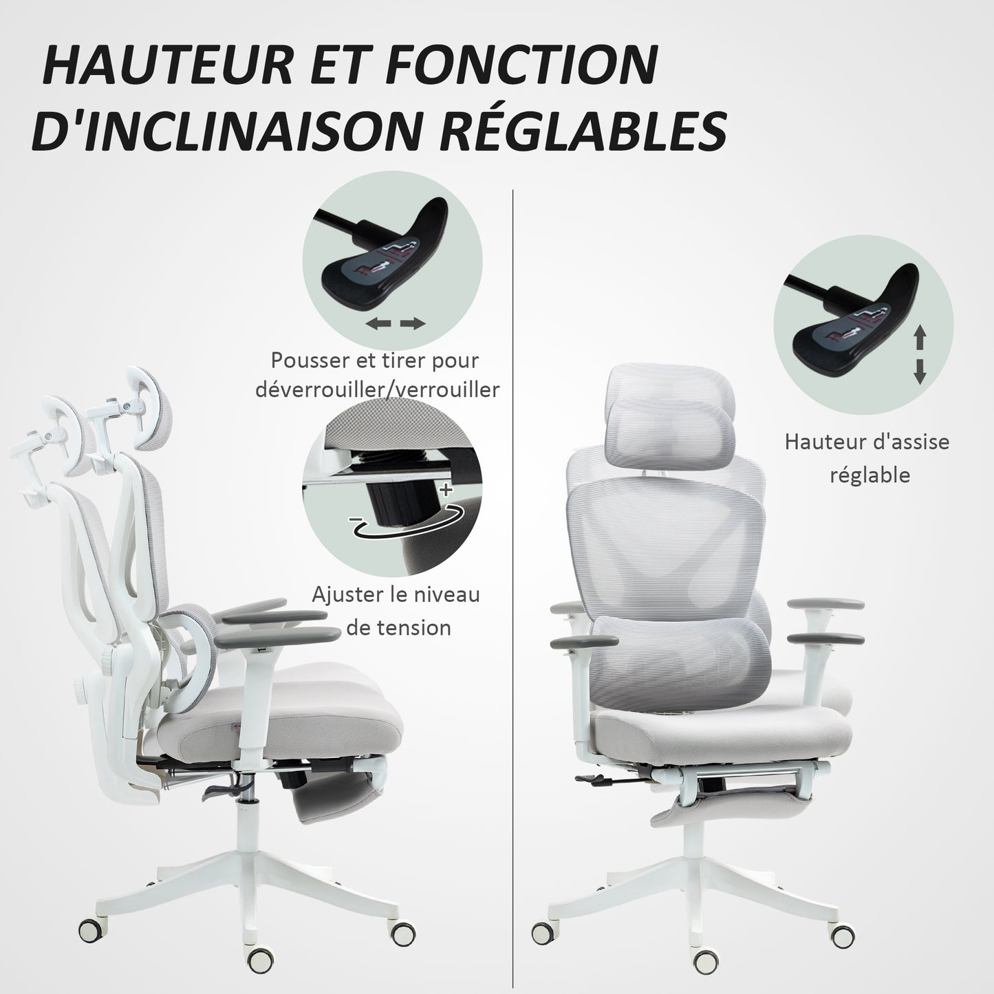 HOMCOM Office Chair Desk Chair - Adjustable Height, Reclining Backrest, 3D Armrests, Rotating Headrest, Adjustable Lumbar Support, Mesh Fabric Office Seat, 71x70x119cm, Black