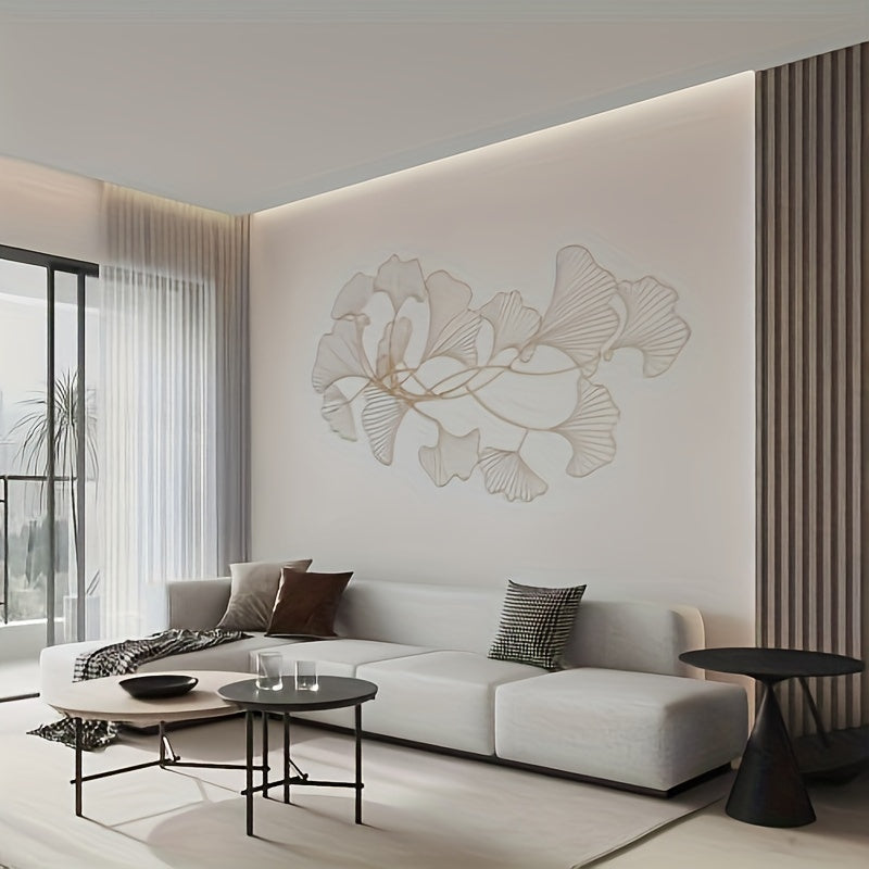 Wanddecoratie Ginkgo Bladeren – Muurkunst – Metalen Wandpaneel – Smeedijzeren Wandsculptuur – Woondecoratie – Handgemaakt – Duurzaam Smeedijzer – 119x57 cm