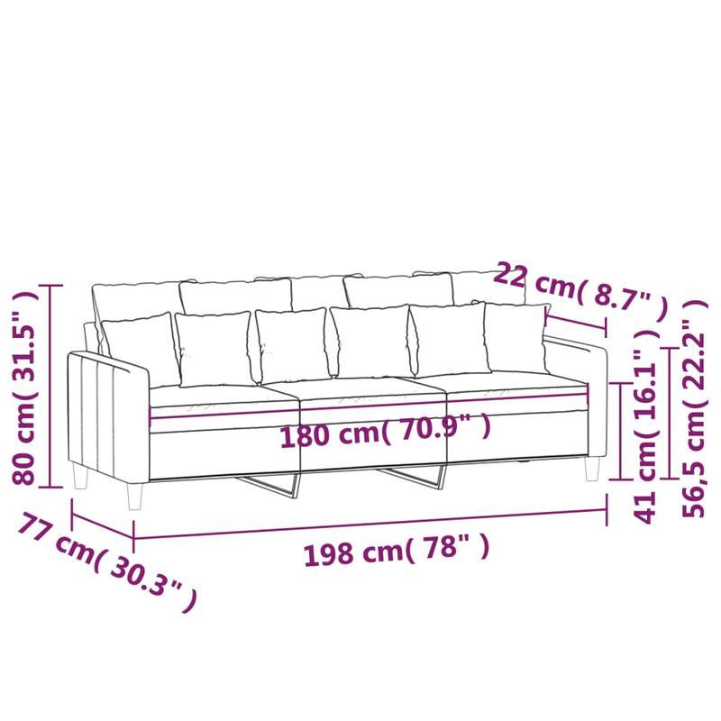 3-zits Sofa – Driezitsbank – Relaxbank – Loungesofa – Lichtgrijs – Velvet Bekleding – 180 cm Lengte – Stevig Houten Frame