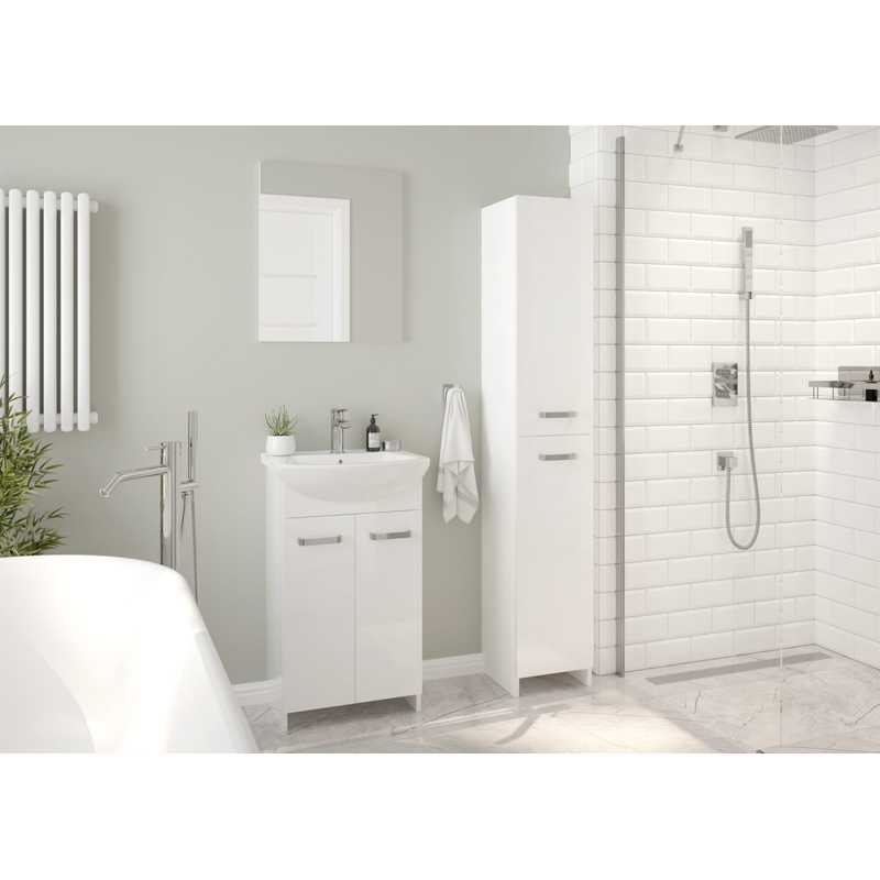 Badkamermeubel – Wastafelmeubel – Douchemeubel – Opbergkast Badkamer – Badkamerkast Vrijstaand – Compact 85x60 cm – Glanzend Wit Gelamineerd Hout