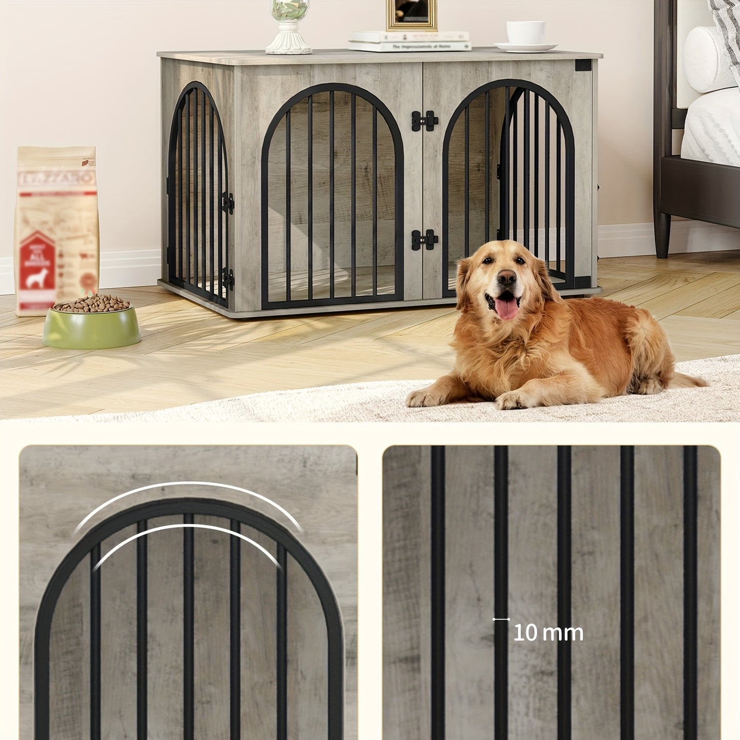Hondenbench – Hondenkooi – Hondenhok – Hondenkennel – Licht Ivoor – 3-Deurs Design – Stevig Tot 100 kg