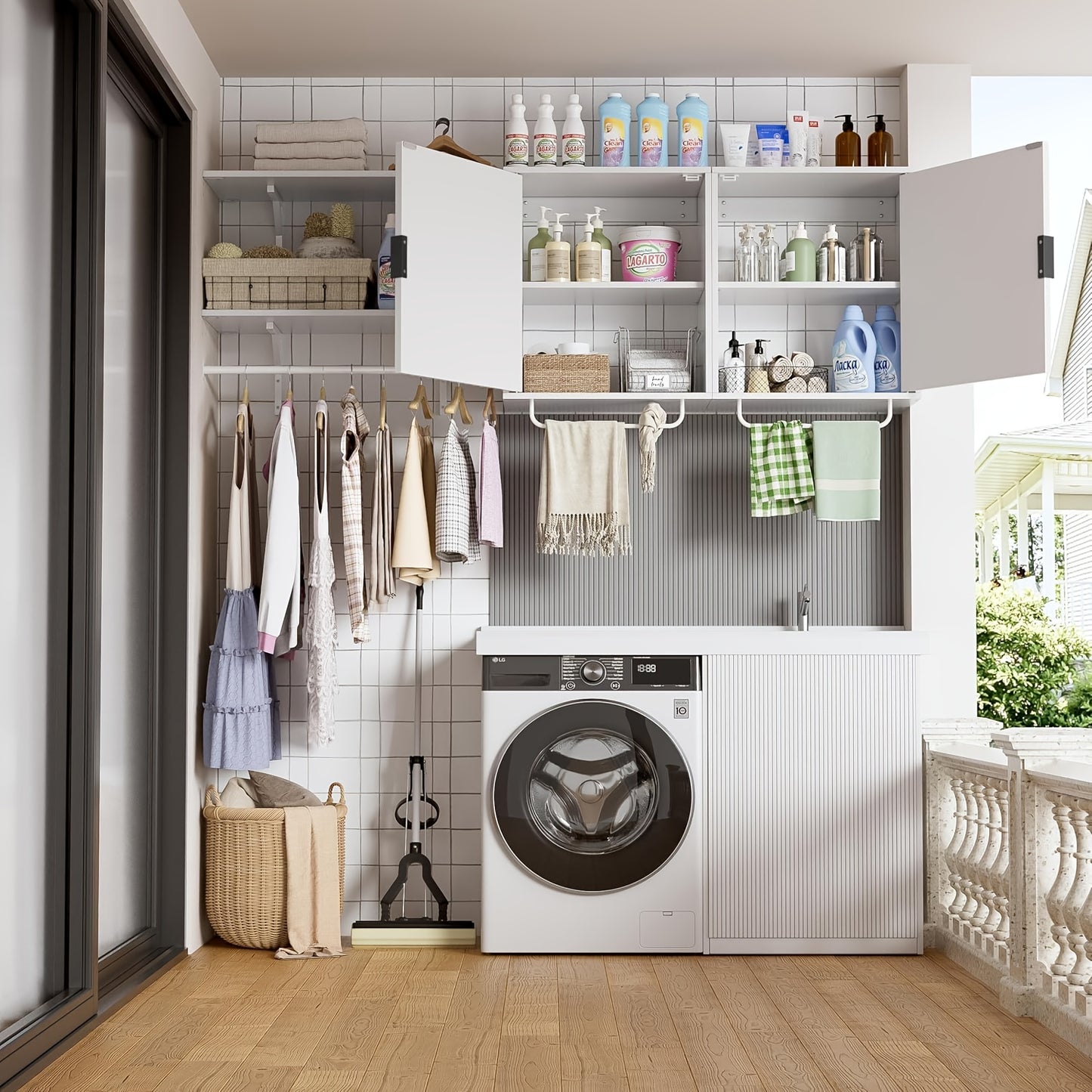Wandkast – Opbergkast – Badkamerkast – Kledingkast – Waskast – Wit – Verstelbare Planken – Robuuste Kledingstangen