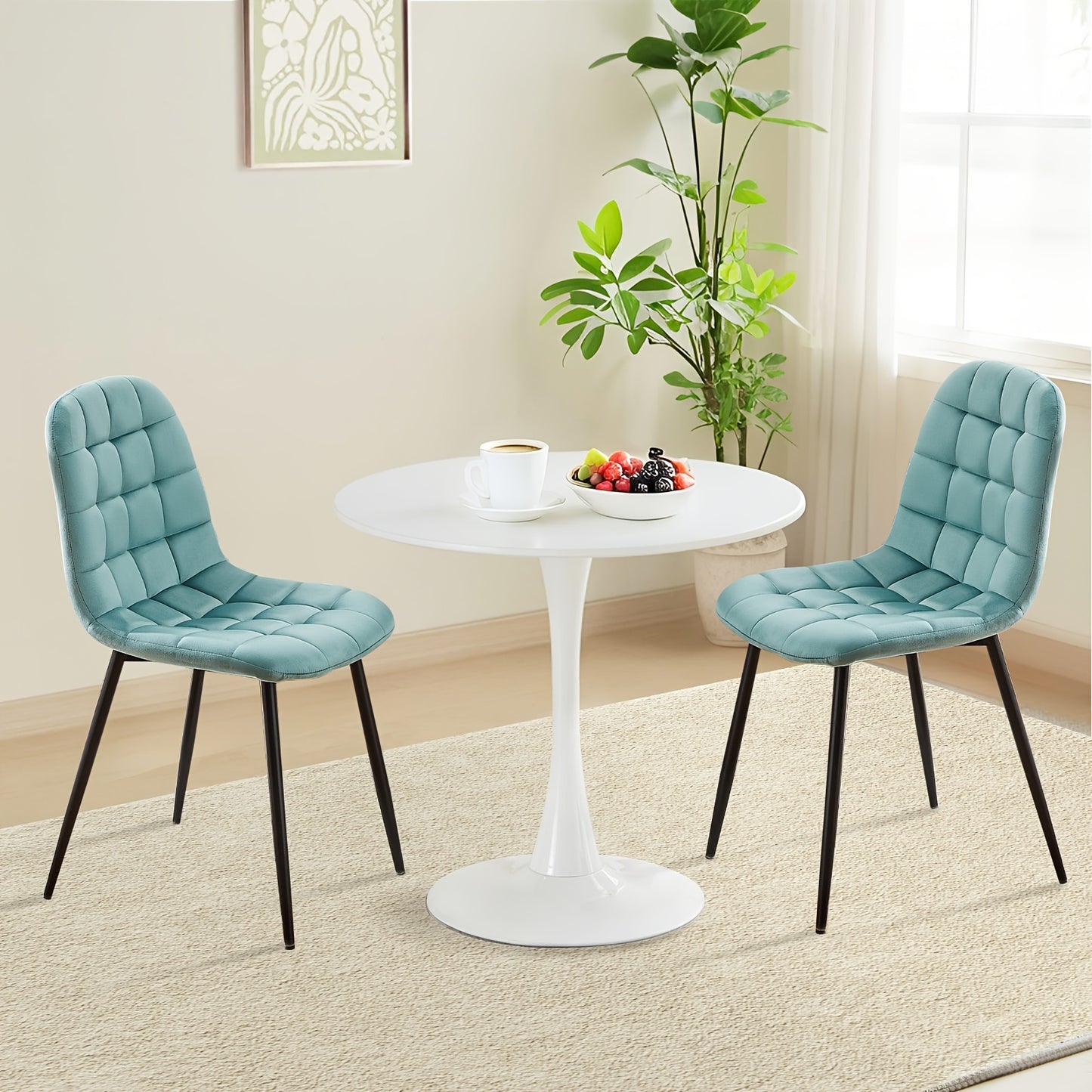 Eetkamerstoel – Stoel – Dining Chair – Zithoekstoel – Velours Stoel Groen – Set Van 4 – Hoge Rugleuning – Stabiele Metalen Poot