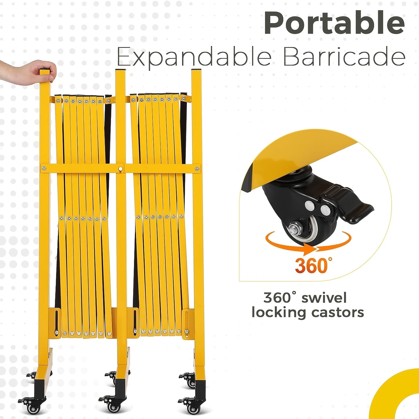 488cm Expandable & Retractable Traffic Barricade Gate - Heavy-Duty Carbon Steel Portable Folding Safety Barrier with 360° Lockable Wheels, Red/Black Design for Road Construction, Parking, Events - Easy Storage & Transport, E
