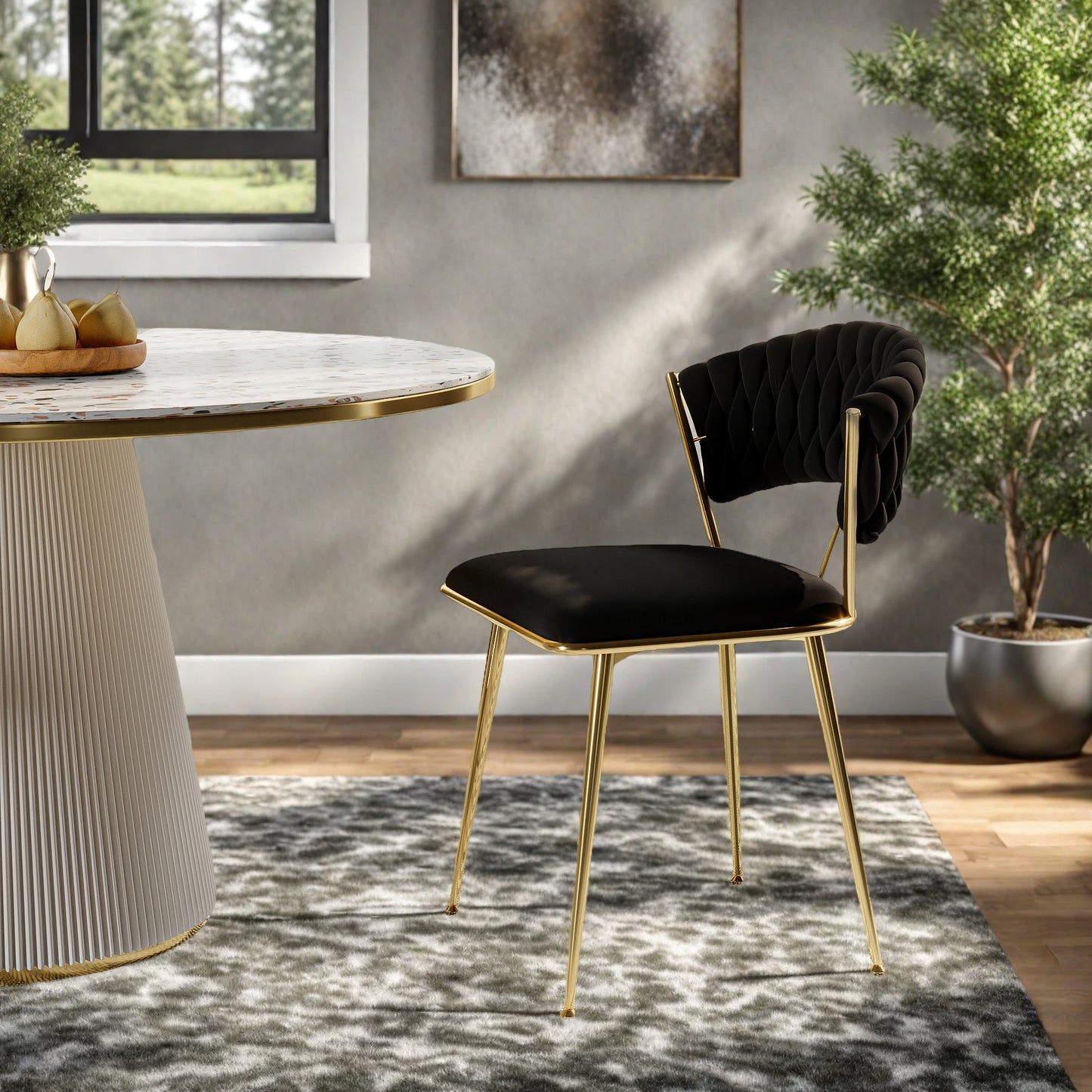 Eetkamerstoel – Eettafelstoel – Keukenstoel – Kuipstoel – Stoel – Fluwelen Bekleding – Gouden Metalen Poten – Ergonomisch Design