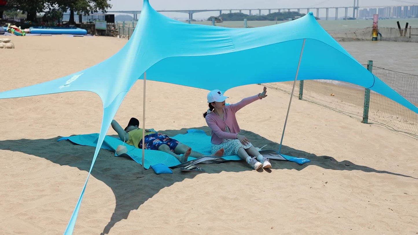 Strandtent – Beach Tent – Zonneluifel – Zonnescherm – Strandschaduw – UPF 50+ UV Bescherming – Aluminium Frame – 3 x 2,8 m – Lichtgewicht & Draagbaar