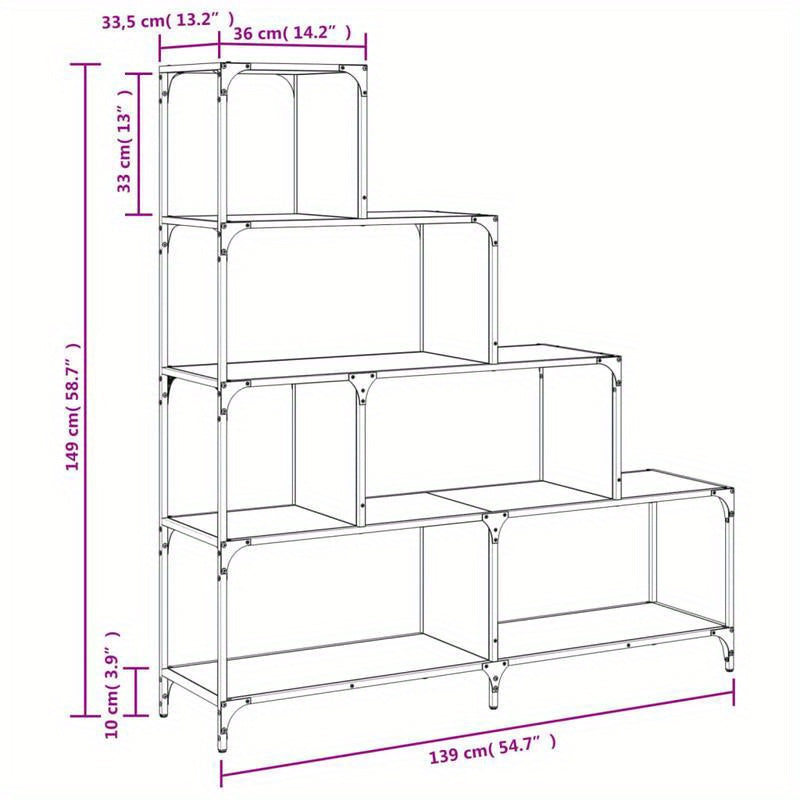4-Tier Bookcase, 139x33.5x149cm, Treated Wood, Gray Sonoma, Vertical Shelves, Sturdy & Durable, Smooth Surface, Anti-Moisture, Anti-Warpage, Anti-Split, Perfect for Offices, Living Rooms, Bedrooms, Study Rooms, Standing Shelf