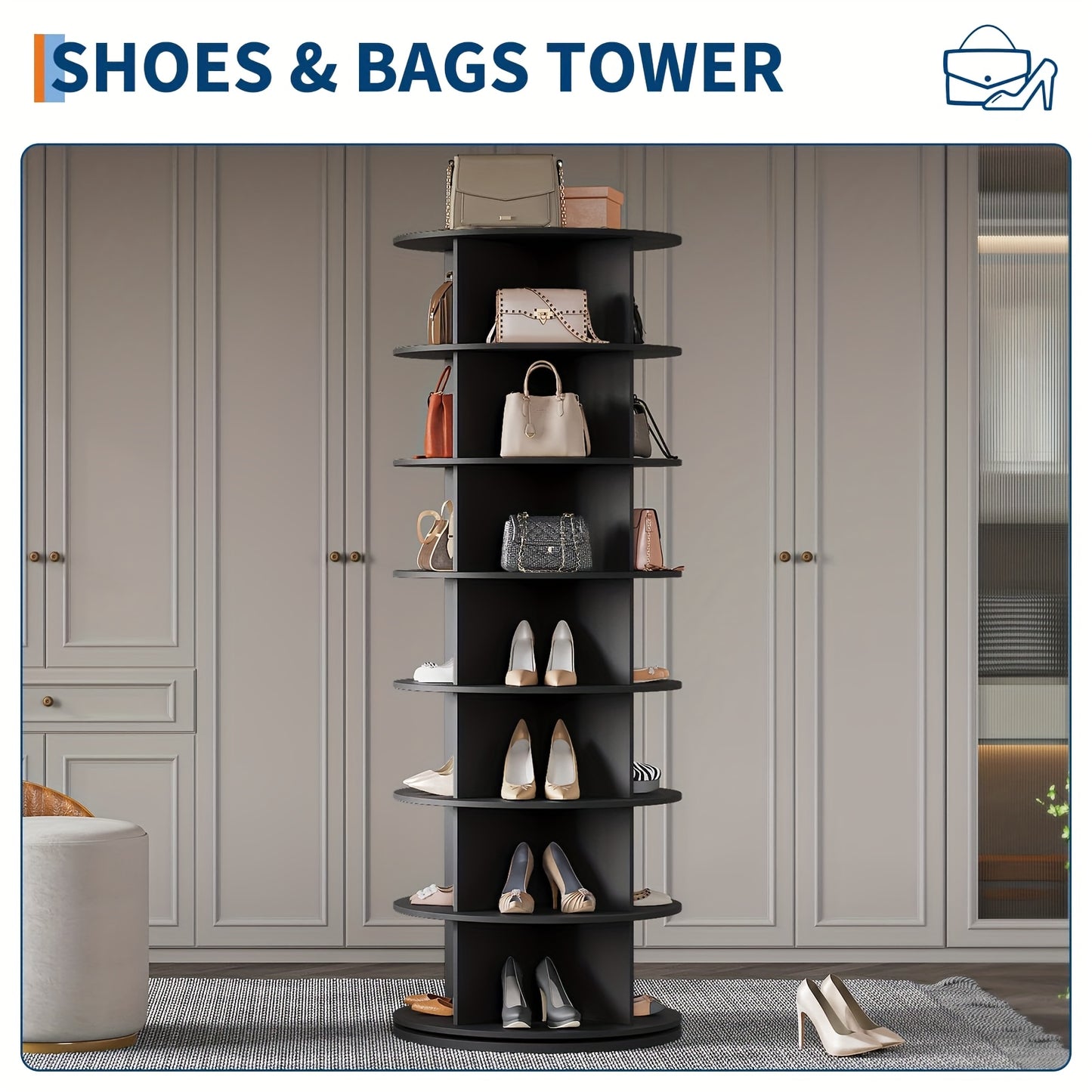 Schoenenrek – Schoenenkast – Schoenenopberger – Schoenenkastje – Schoenenorganizer – Draaibaar 360° – 7 Laags – Ruimtebesparend – Hout – Vrijstaand – Modern Wit – Geen Montage – Geschikt voor 7+ Paar