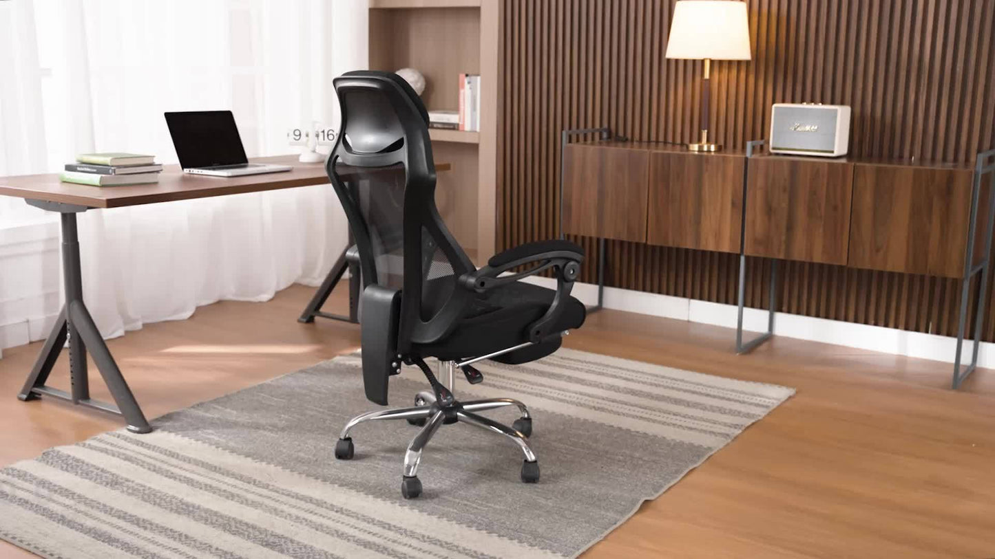 Ergonomische Bureaustoel – Kantoorstoel – Bureaustoel Met Voetensteun – Werkstoel – Verstelbare Stoel – Ademend Mesh Rugleuning – Met Voetensteun – Zwart – Max 150 kg Draagkracht
