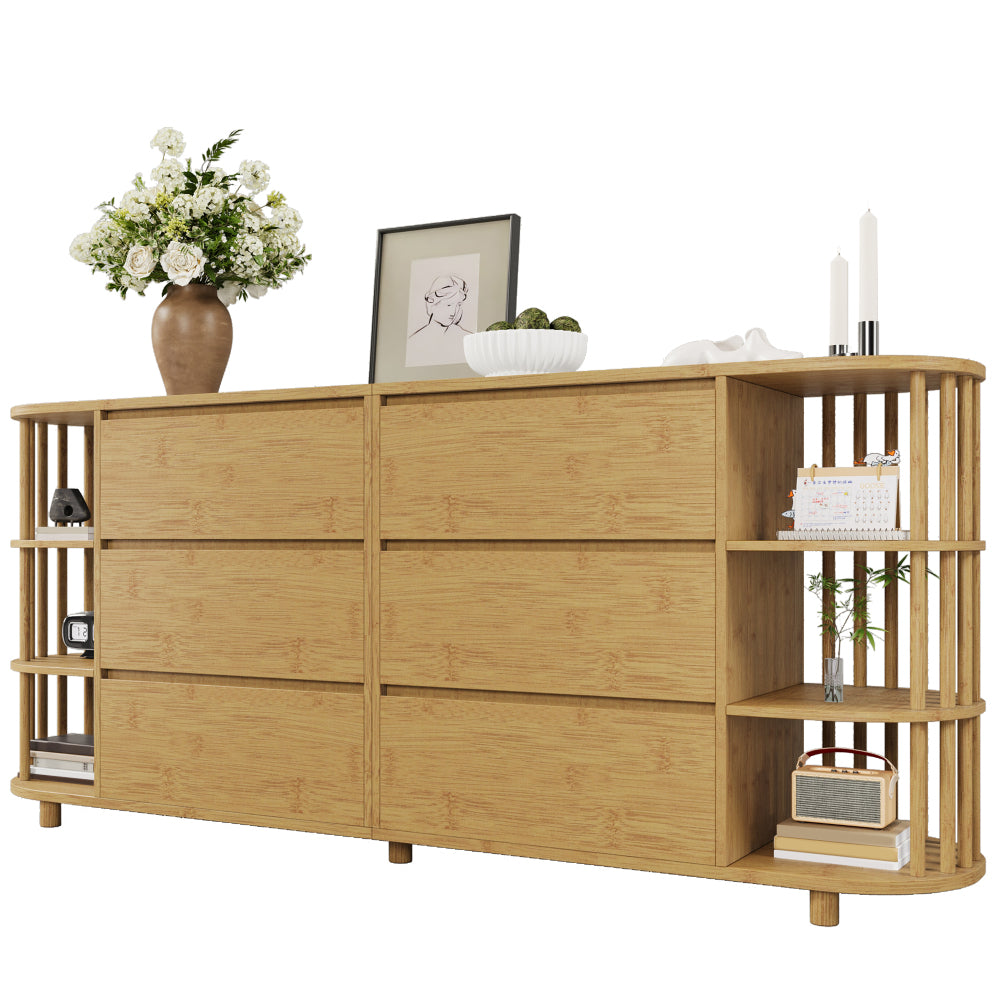 Dressoir – Opbergkast – Ladekast – Buffetkast – Vitrinekast – 160 cm Breed – Bamboe Raster Deuren – Verstelbare Pootjes – Duurzaam Niet-Hout Materiaal
