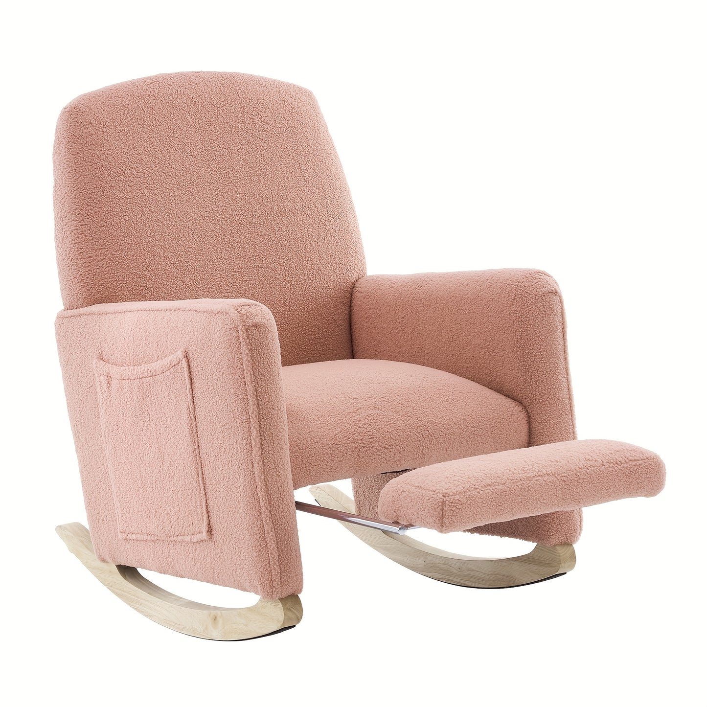 Schommelstoel – Relaxstoel – Loungefauteuil – Schommelstoel Met Voetenbank – Schommelstoel Indoor Roze – Hoge Rugleuning – Zachte Teddy Bekleding