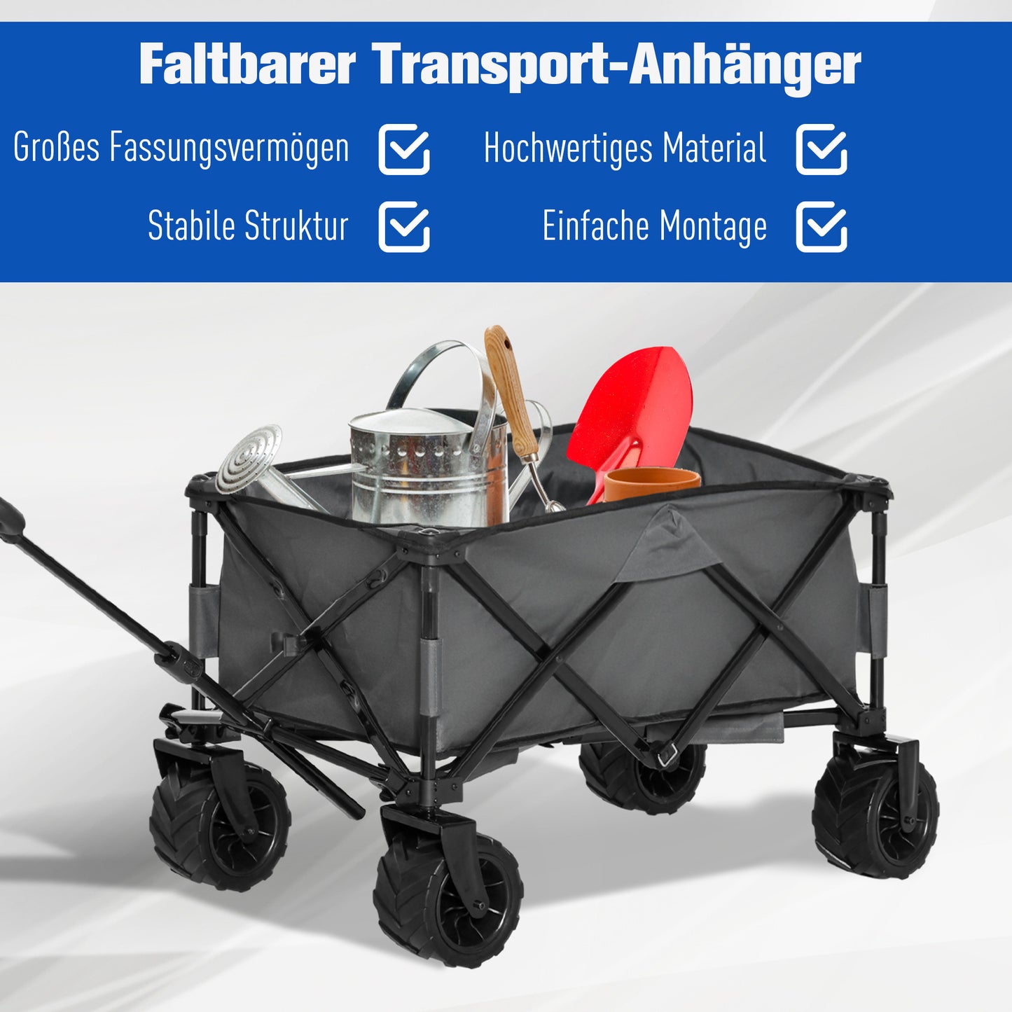 Transportkar – Vouwkar – Bolderkar – Trolley – Steekwagen – 360° Draaibare Wielen – Verstelbare Telescoopgreep – Draagvermogen 70 kg – Donkergrijs Metalen Frame