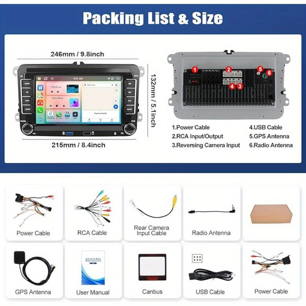 Android 15 Autoradio – Car Radio – Multimedia Systeem – Double DIN Navigatie – Auto Stereo – 7 Inch Capacitive Touchscreen – 8-Core Processor & CarPlay/Android Auto