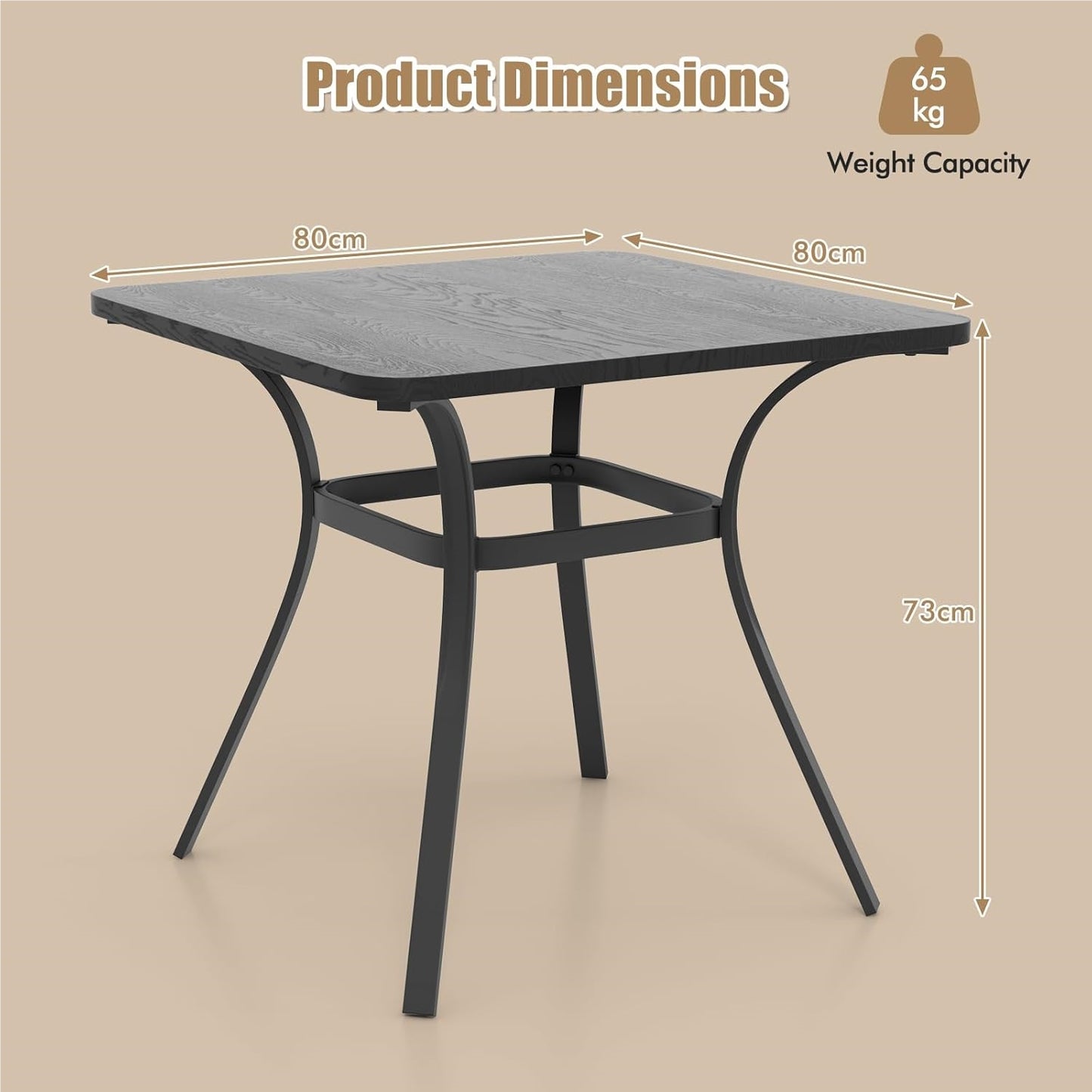 Vierkante Tuin Tafel – Balkontafel – Metaal Tafel – Buiten Tafel – Eettafel 4 Personen – Compact Formaat – Roestvrij Staal Grijs