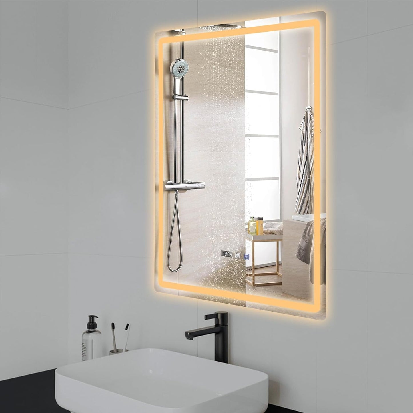 LED Badkamerspiegel – Badkamer Spiegel Verlichting – Wandspiegel – Make-Up Spiegel – Anti-Condens Spiegel – 70x90 cm – Instelbare Kleurtemperatuur – Anti-Condens Technologie