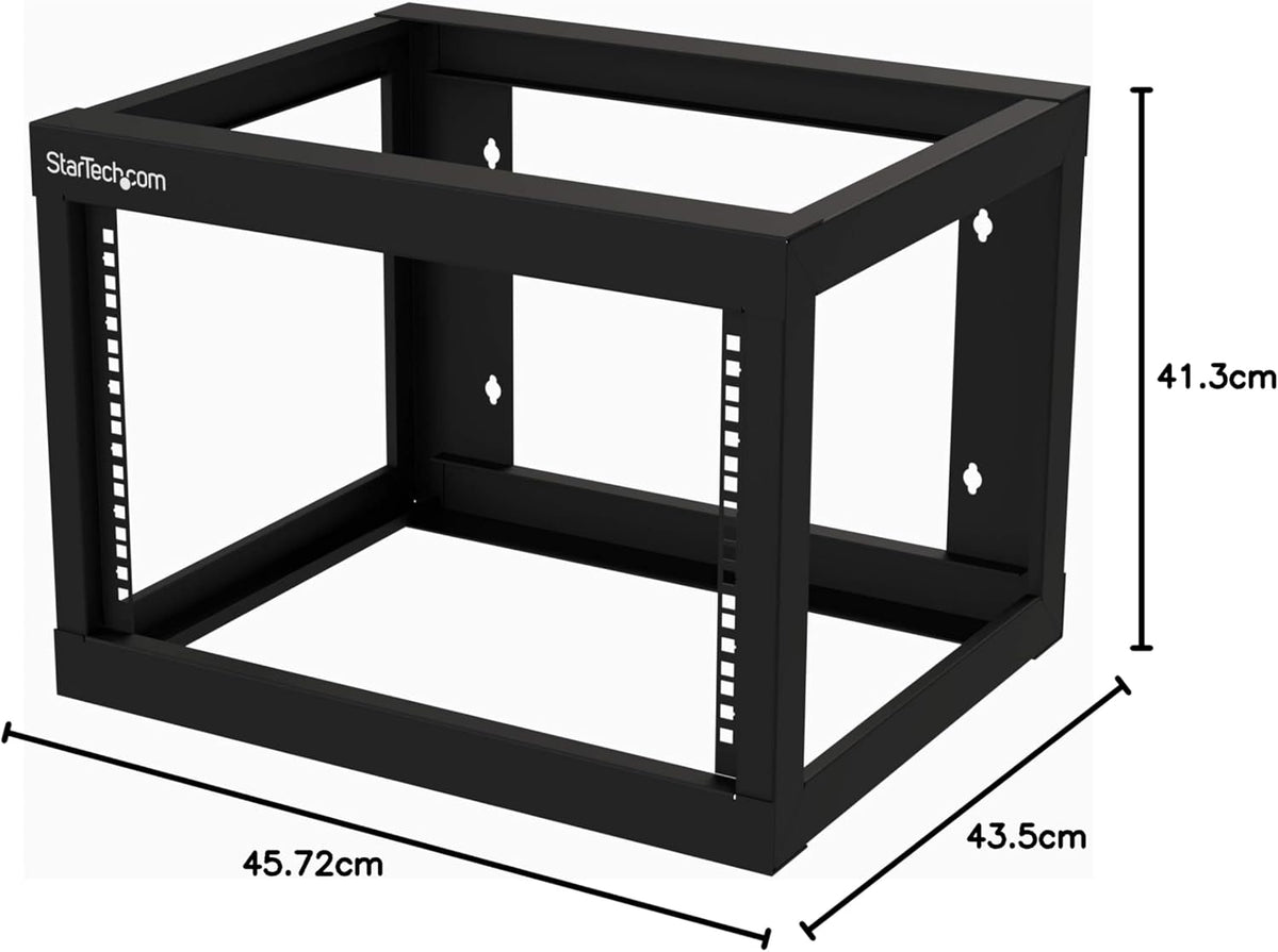 StarTech.com 2 Post 6U Heavy-Duty Wandmonteerbare Server Rack, 19" Open Frame Netwerk Rack, 45cm Diep, Data Rack voor IT/AV/Patchpaneel/Computer Apparatuur (RK619WALLO)