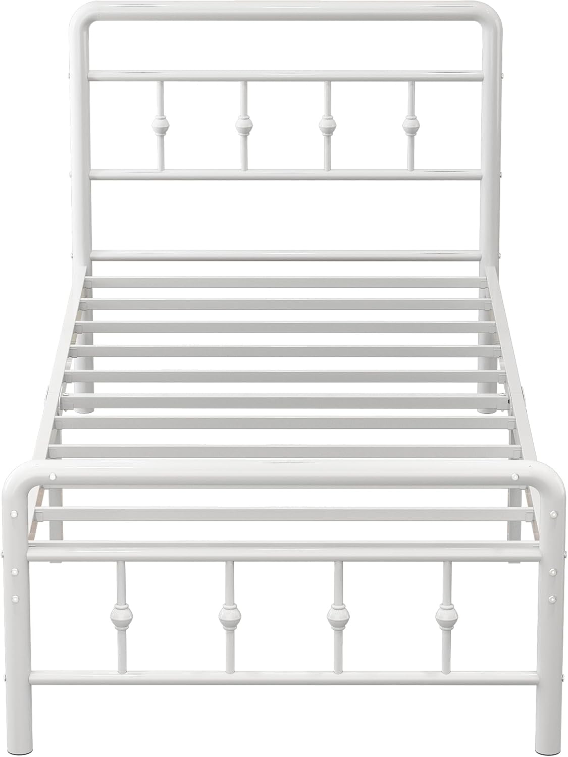 EMODA Metalen Bedframe 90 x 200 cm met vintage style Hoofdeinde en Voetenbord, Heavy Duty Bedframe 36cm hoog met stalen lattenbodem, Eenvoudige montage, Geluidsvrij, Wit
