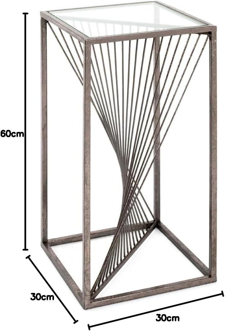 HAKU Bijzettafel brons, Metaal, veiligheidsglas 8 mm - Maat: B 30 cm x H 60 cm x D 30 cm, Stijl: Art Deco
