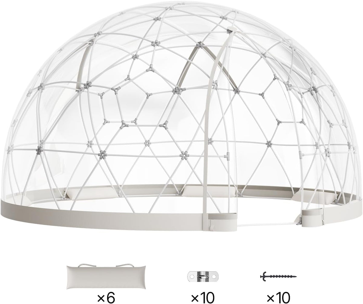 VEVOR Tuinkoepeltent, 2,9 x 1,7 m outdoor doorzichtige bubbeltent voor 2-4 personen, weerbestendige geodetische koepelkas met raam, PVC iglotenten voor achtertuin, patio, camping, feest, bruiloft