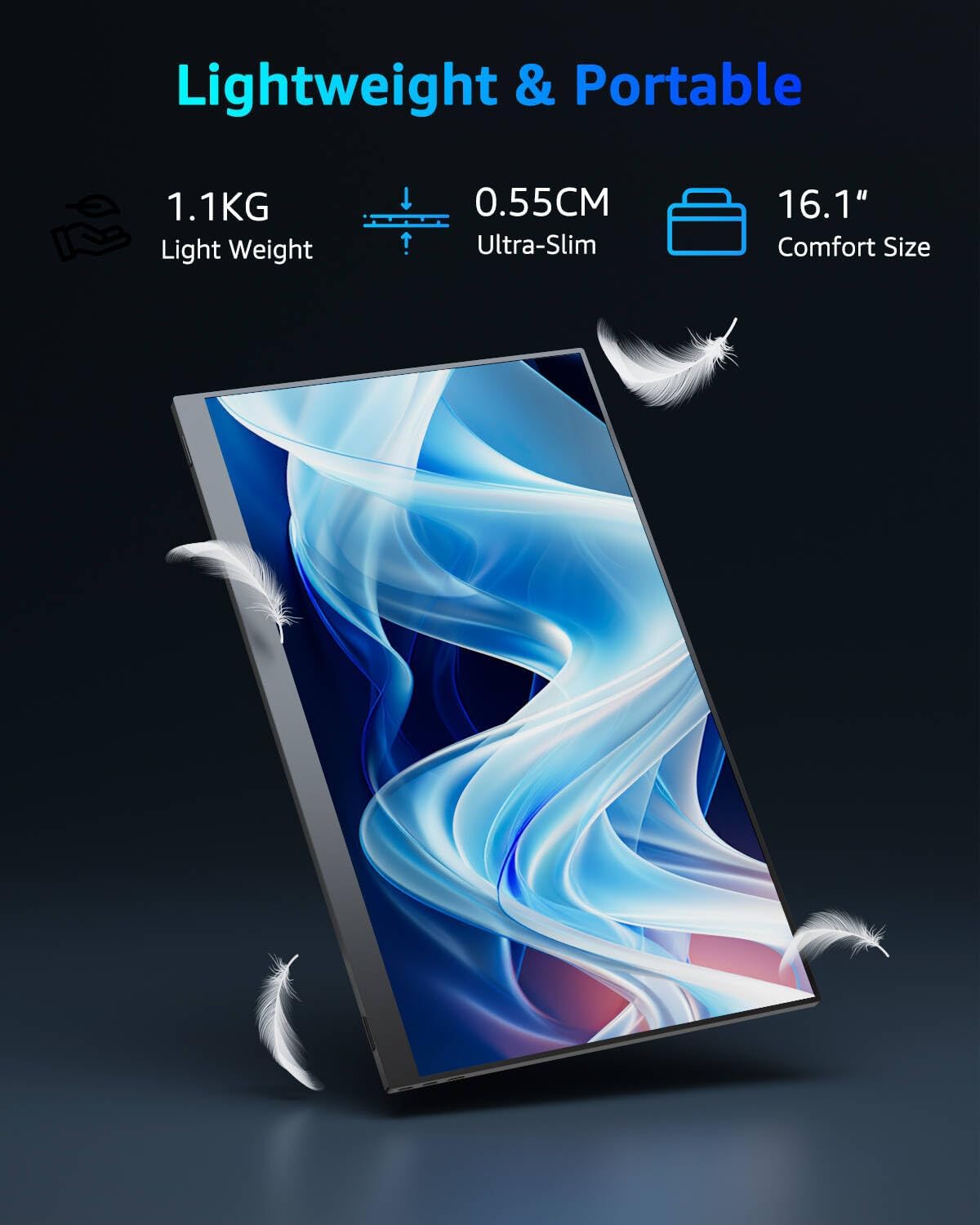 Yodoit 144Hz draagbare monitor, 16,1 inch 1920 × 1080P FHD-scherm met hoge verversingssnelheid, IPS-scherm met USB Type C-poort en ingebouwde luidsprekers, met Smart Cover, compatibel met pc, laptop