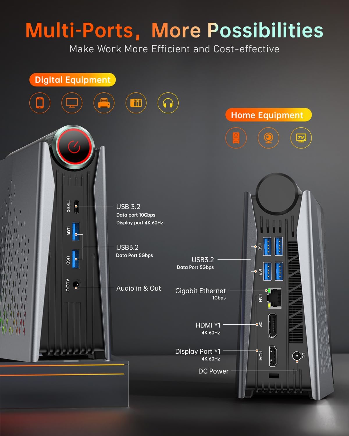 ACEMAGICIAN AMD Ryzen 9 6900HX (tot 4,9 GHz) RGB Mini PC, 32 GB DDR5 1024 GB (1 TB) SSD, AMD Radeon RX 680M Micro Desktop 【Instelbare Modus/Stille Eco/Performance】