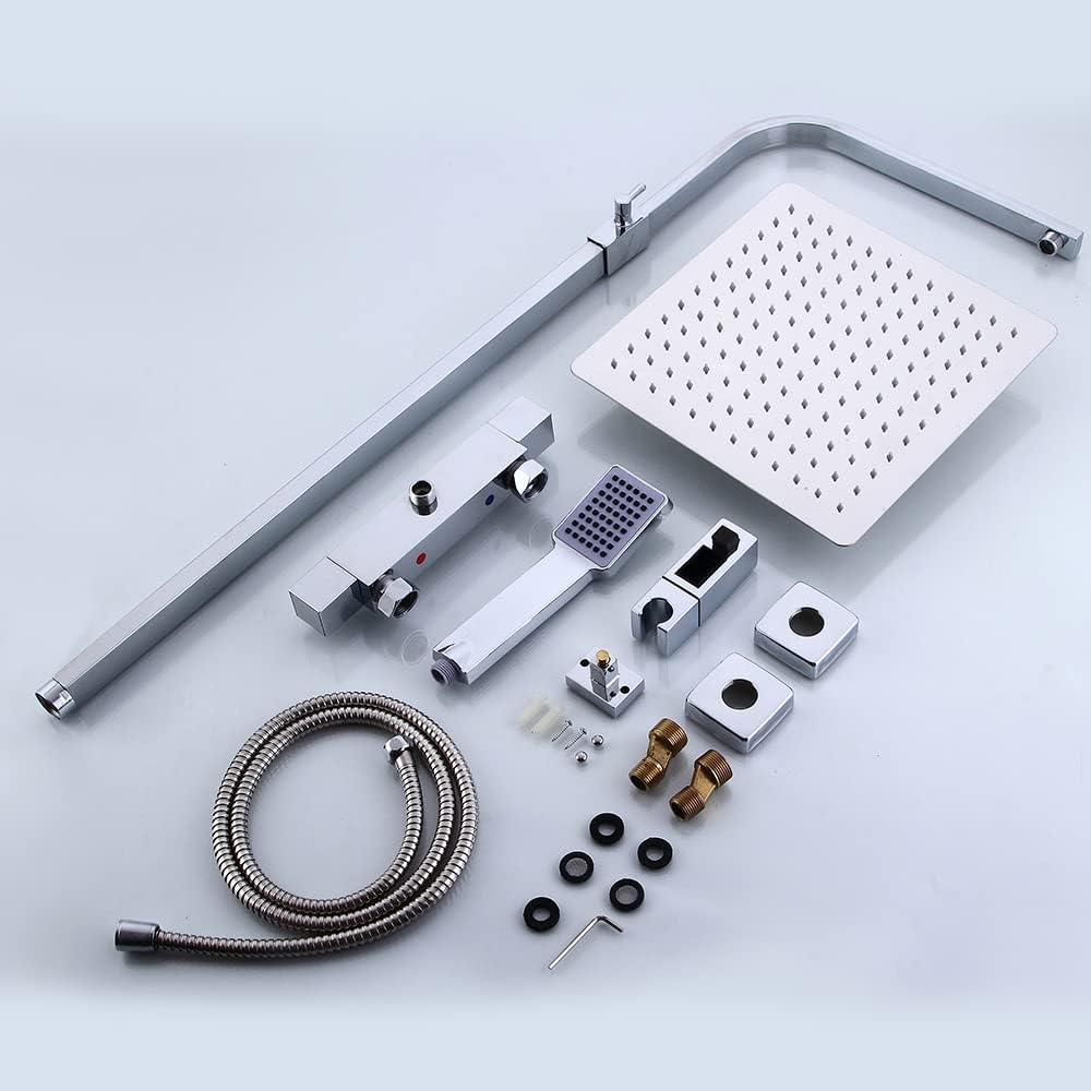 Thermostatisch Regendouche Systeem – Douchekolom – Regendouche – Douche Set – Douchekraan – Roestvrijstalen Regendouche 40x40 cm – Hoogte Verstelbaar – Veiligheidsslot 38°C