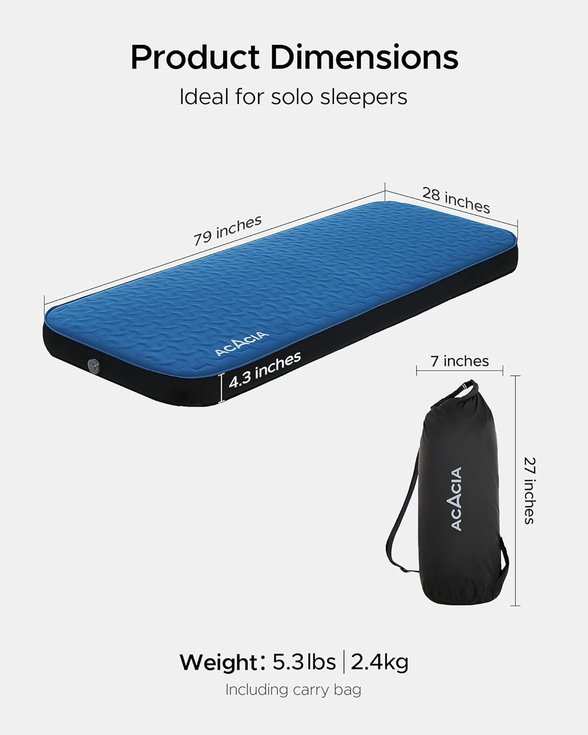 ACACIA 4.3" Thick Self Inflating Sleeping Pad with Foam | Innovative Y-Shaped Telescopic Structure | Ultraportable Camping Mattress | Outdoor Compact Air Mat for Tent Car | Single
