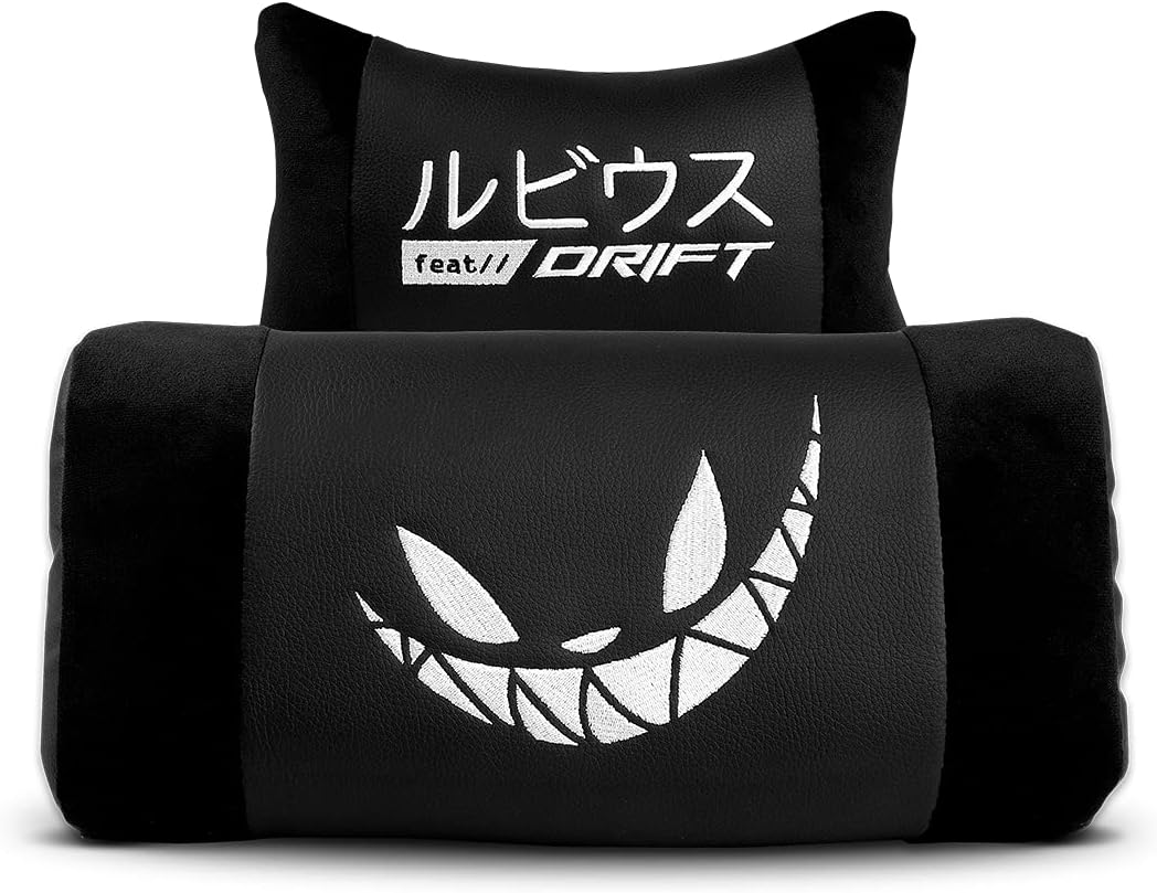 DRIFT GAMING Chair „elRubius” -DR250RU - Officiële elRubius gamingstoel, vlindermechanisme, liggende rug, kunstleer, suède afwerking, 4D-armleuningen, nek- en lendenkussen,74.5 x 129-138 x 56 cm (W x H x D) Zwart/Wit,Zwart/Wit