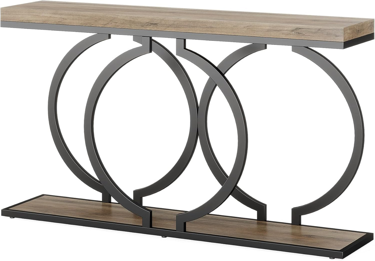 Tribesigns Console Table, 140cm Industrial Entrance Table with Geometric Metal Frame, Narrow Long Wooden Accent Bench for Living Room, Entrance, Hallway, Vintage Grey
