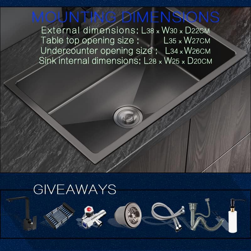 NOYHHAY Zwarte gootsteen Keuken renovatie zwembad enkele wastafel Kleine wastafel Badkamer wastafel Wassen groenten en vaatwaszwembad Huishoudelijke wastafel (38 x 30 x 22 cm, zwart)