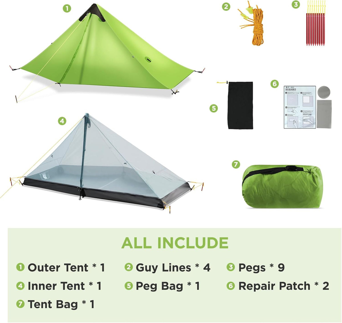 Ultralichte campingtent New LanShan voor buiten, 2 personen, perfect voor kamperen, backpacken en wandelingen