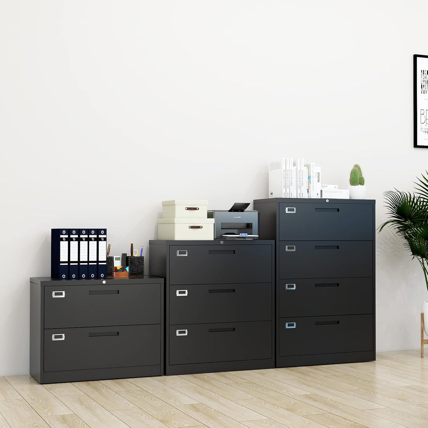 Lateral filing cabinet with lock, large metal filing cabinet with 2 drawers, lockable home office storage cabinet for hanging files Letter/Legal/F4/A4 format assembly required - QUORE