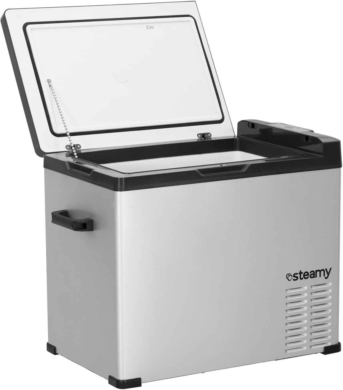 Steamy-E Single Zone 50, Elektrische Compressor Koelbox, 44 Liter, Zilver, 12V/230V, voor vriezen en koelen van -20 tot +20, ideaal voor op de camping