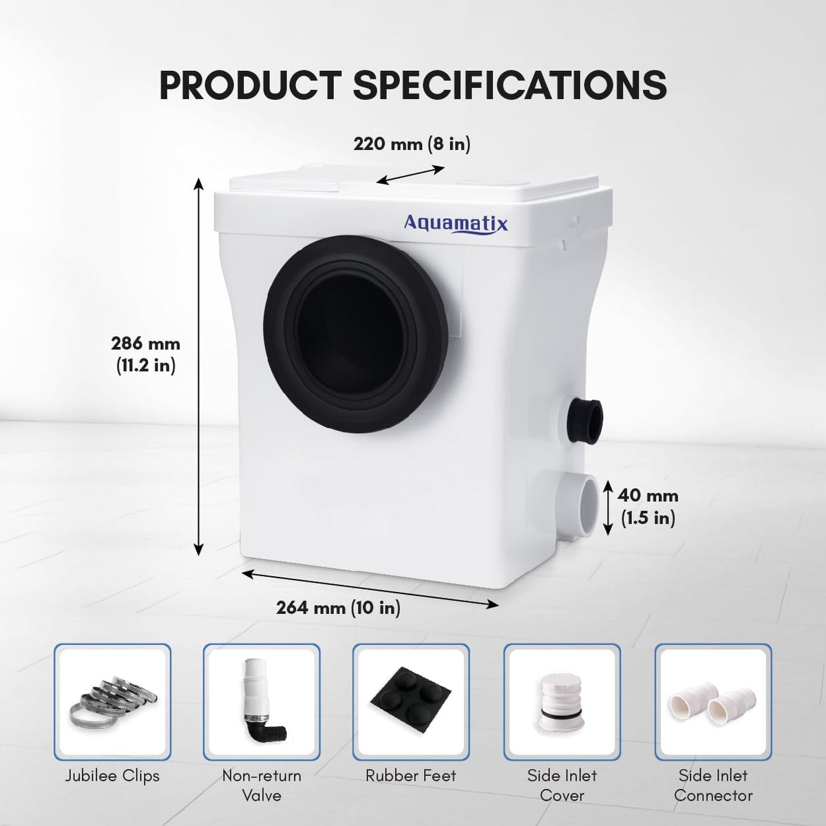 Aquamatix Cubo 400W Broyeur 110L/min Vuilwaterpomp voor toilet, wastafel, en badkuip met koolstoffilter, 8m Verticaal pompen