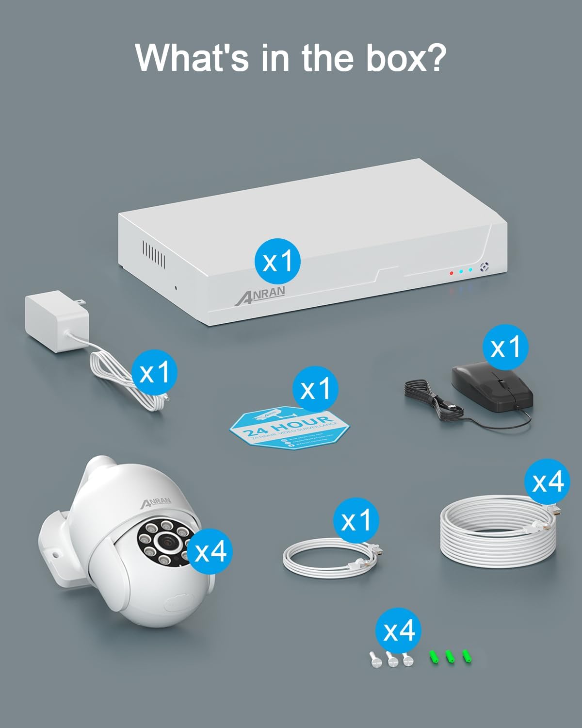 ANRAN 4K Bewakingscamera POE-set, Camera Beveiliging, Bewakingscamera Binnen, 4 x 8 MP camera's, 30 m HD-nachtzicht en bewegingsdetectie, 24/7 opname met 2 TB harde schijf