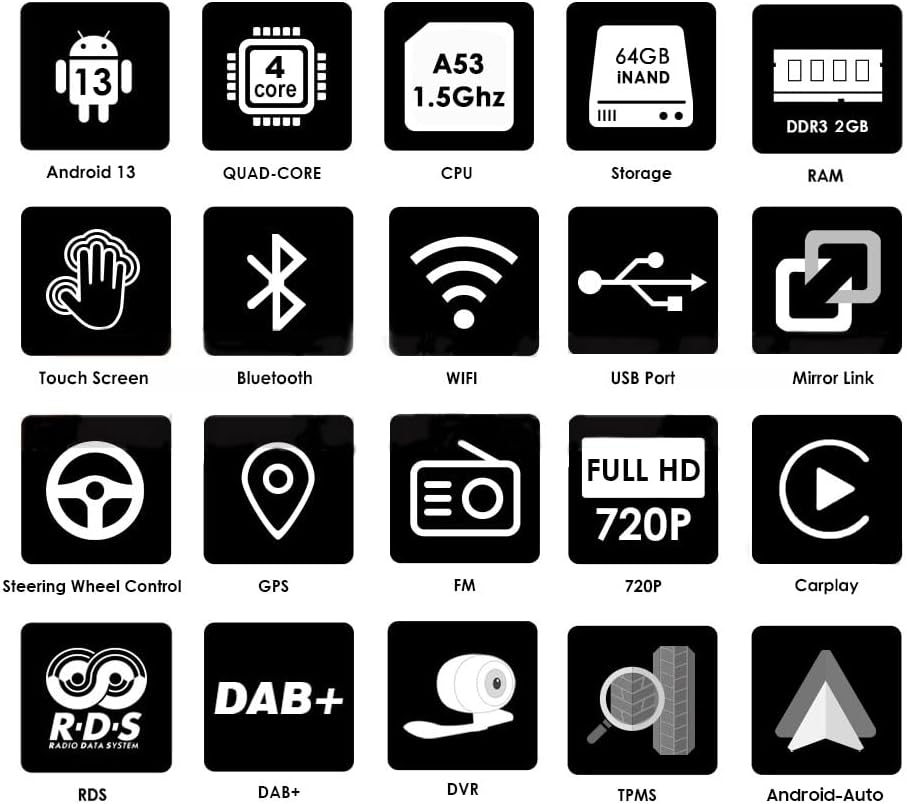 Android 13 autoradio, 10,1 inch touchscreen, 4-core voor Peugeot 107/Toyota Aygo/Citroen C1 2005-2014 WiFi CarPlay/Android Auto Bluetooth 4G SWC GPS RDS 2 GB + 64 GB