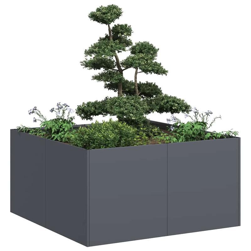 Plantenbak – Bloembak – Tuinbak – Moestuinbak – Balkontuinbak – Antraciet – Koudgewalst Staal – 80x80x40 cm – Weerbestendig & Verhoogd Plantbed
