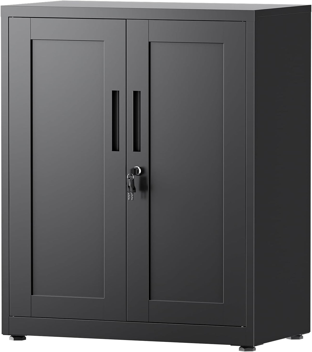 Multifunctionele kast met slot, kast met 2 deuren, bureaukast, uitgerust met 2 in hoogte verstelbare planken, zwart, 91,5 x 75 x 40 cm