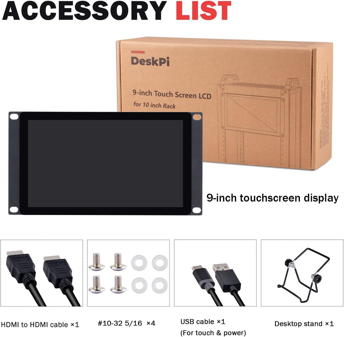 GeeekPi 9 inch 1280x720 LCD-touchscreen 3U rackmonitor voor DeskPi RackMate T0/T1/T2/T0 Plus/T1 Plus serverkast