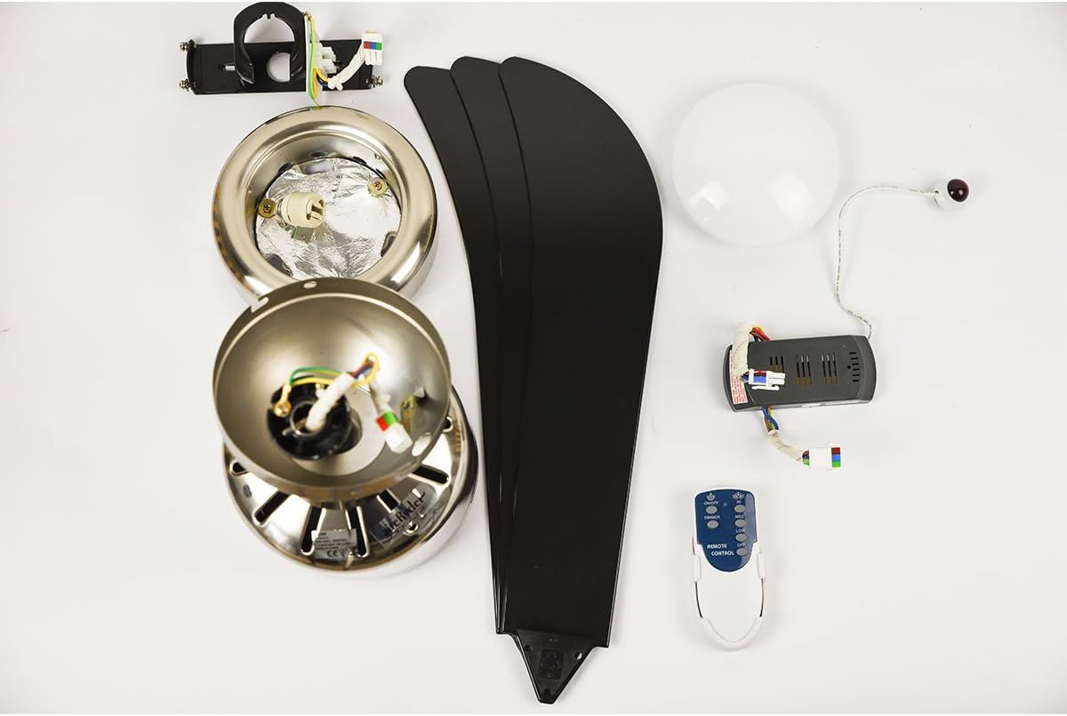 AireRyder Plafondventilator Loft met verlichting en afstandsbediening, behuizing gesatineerd nikkel, vleugels zwart, 112 cm, FN51134