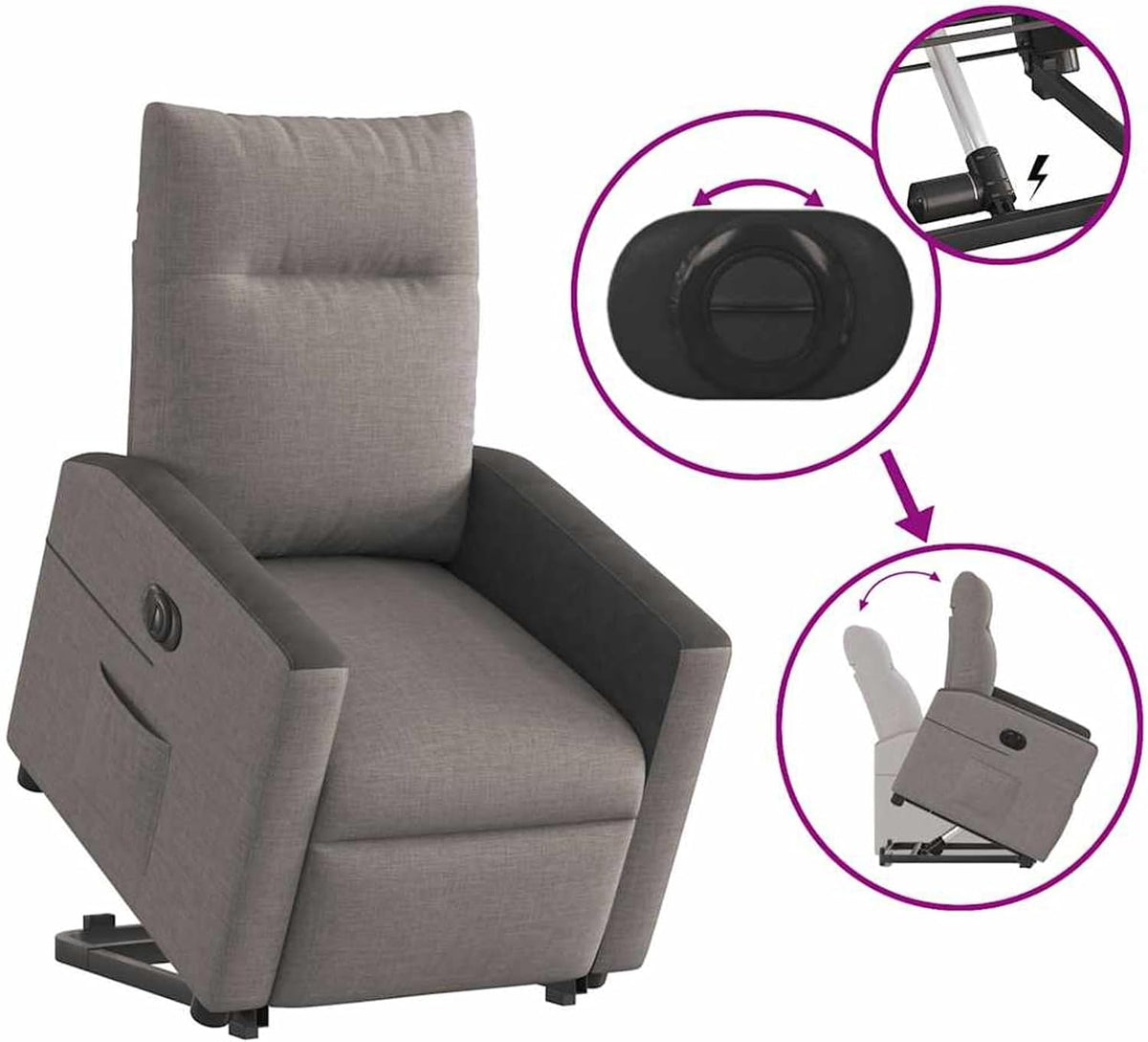 Relaxstoel – Fauteuil – Lectuurstoel – Elektrische Stoel – TV Stoel – Elektrische Opstahulp – Bekleding Stof Taupe