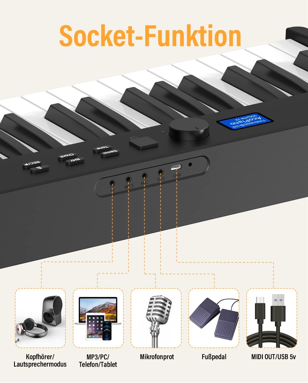 Opvouwbare Piano – Keyboard – Elektrische Piano – Digitale Piano – 88 Toetsen – Verlichte Toetsen – Bluetooth En MIDI