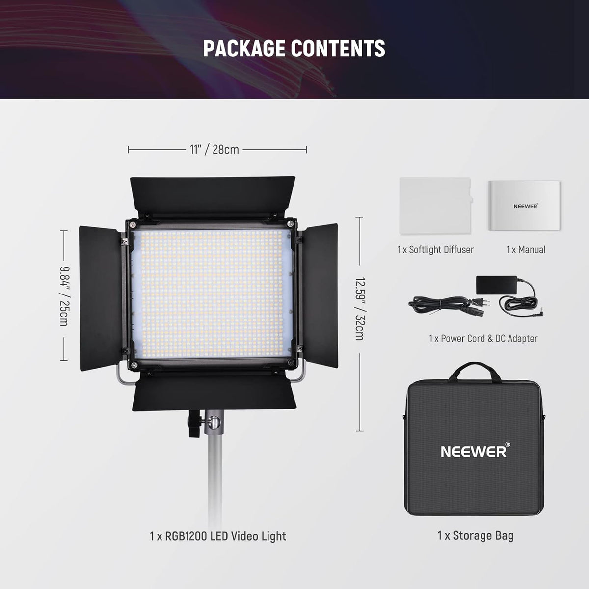 RGB LED-videolamp – Studiolamp – Videolicht – Videoverlichting – Livestreamlamp – 60 W, 22.000 Lux bij 0,5 m – 2500K-8500K, 18 Effecten