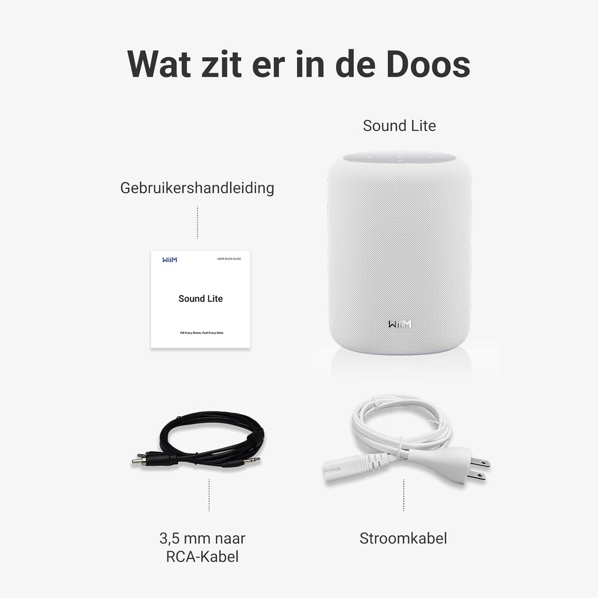 WiiM Sound Lite Smart Speaker, Hi-Res 24-bit/192 kHz, AI RoomFit™ Kamercorrectie, 100W Piekvermogen, Wi-Fi 6E/Bluetooth 5.3, Multiroom & Stereo Pairing, Wit